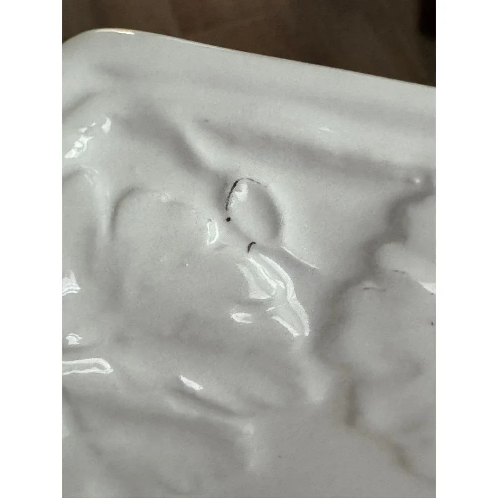 White Ceramic Rectangular Serving Dish Grape Leaf Border‎ 14 Inch Italy